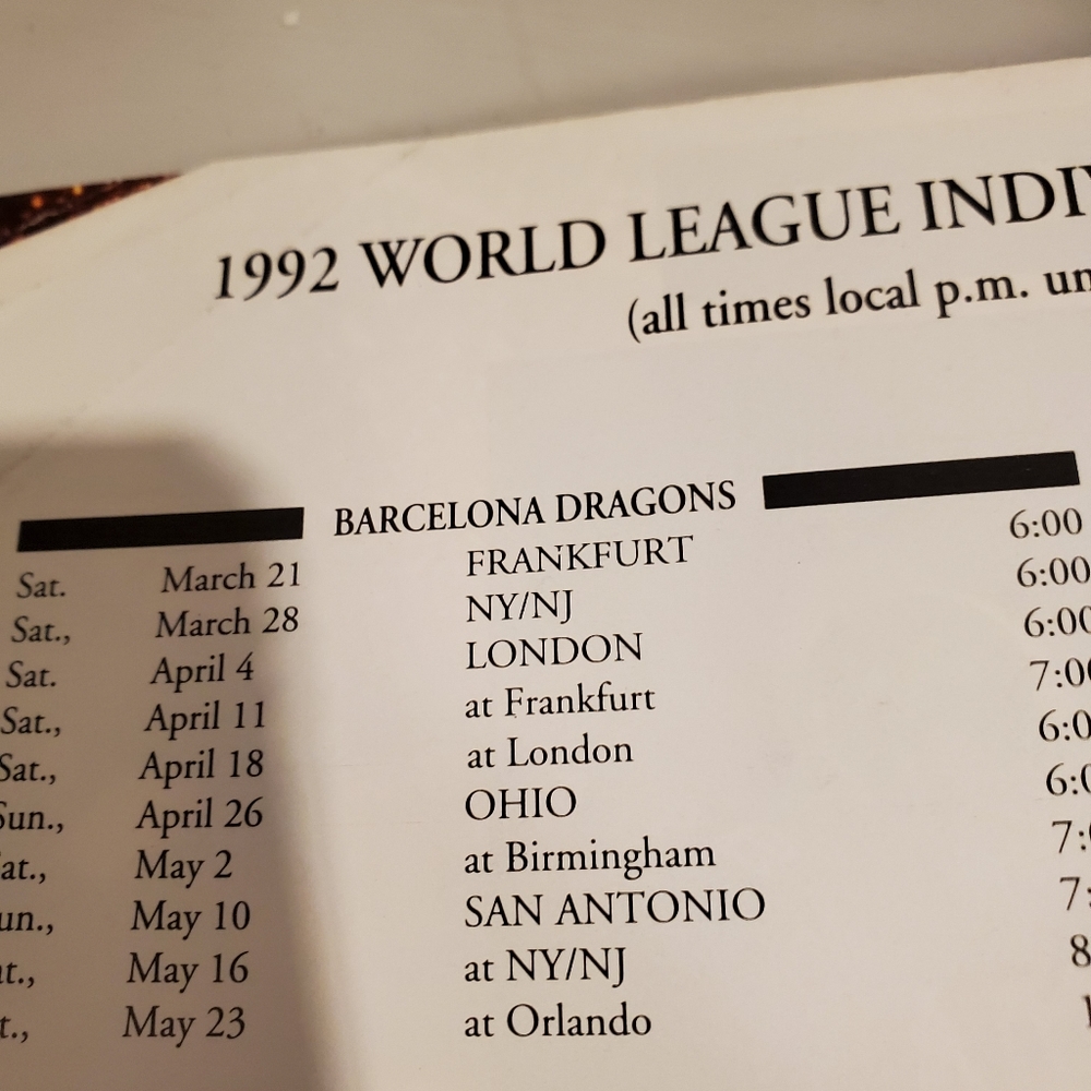 Official Program Game Time NY Knights London Giants Ohio Glory Stadium 1992 - Picture 2 of 2